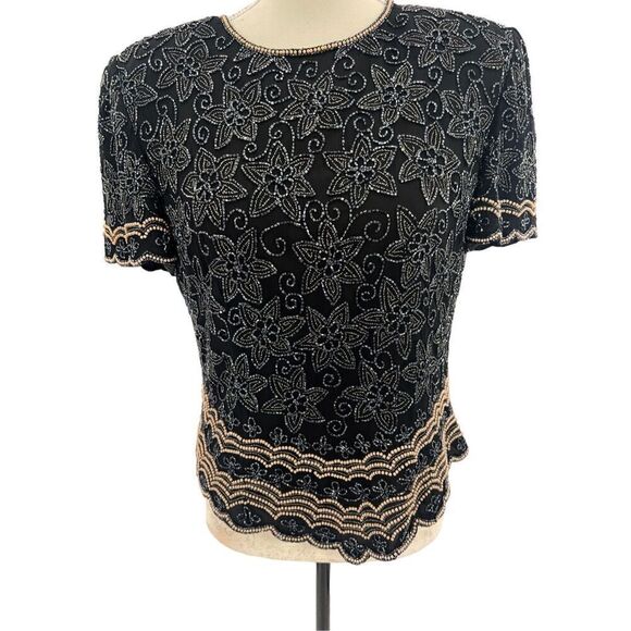 Pappell boutique 100% silk beaded Evening blouse size medium. - Picture 4 of 12